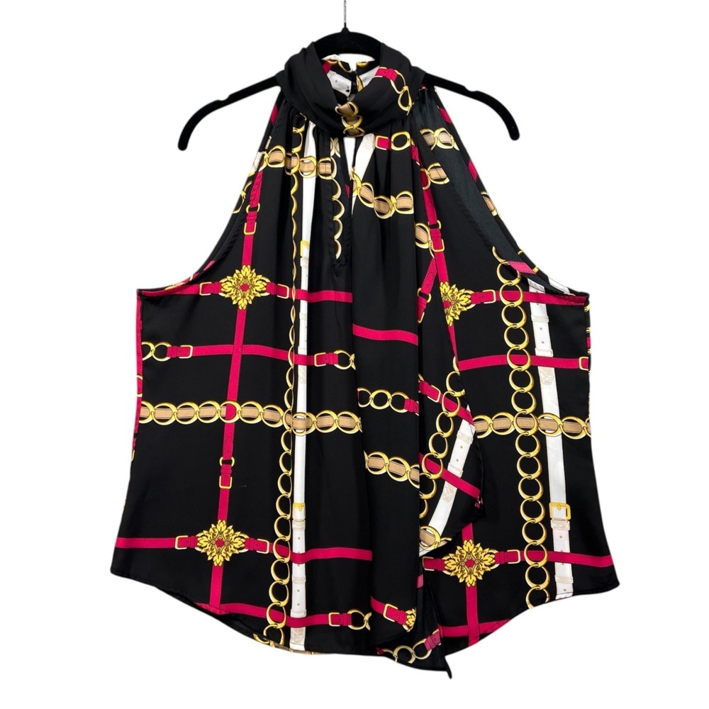 7th Ave Design Studio Halter Top XL Equestrian‎ Chain Print Preppy Mob Wife